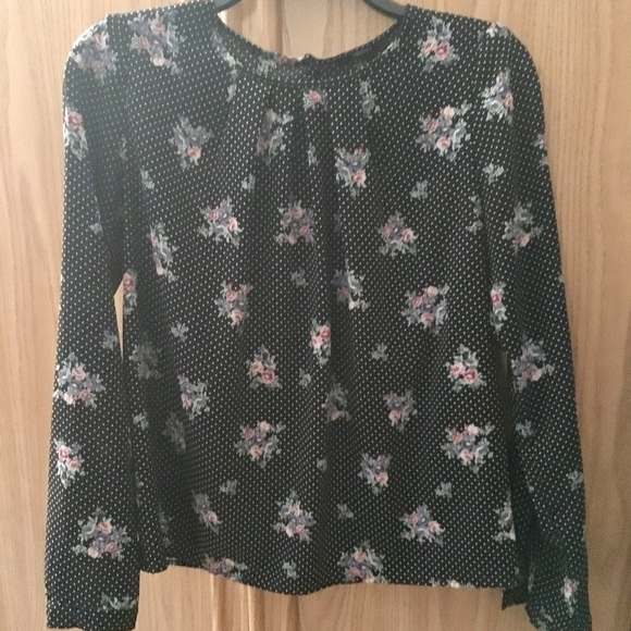 Forever 21 black floral blouse with polka dots - Picture 5 of 6